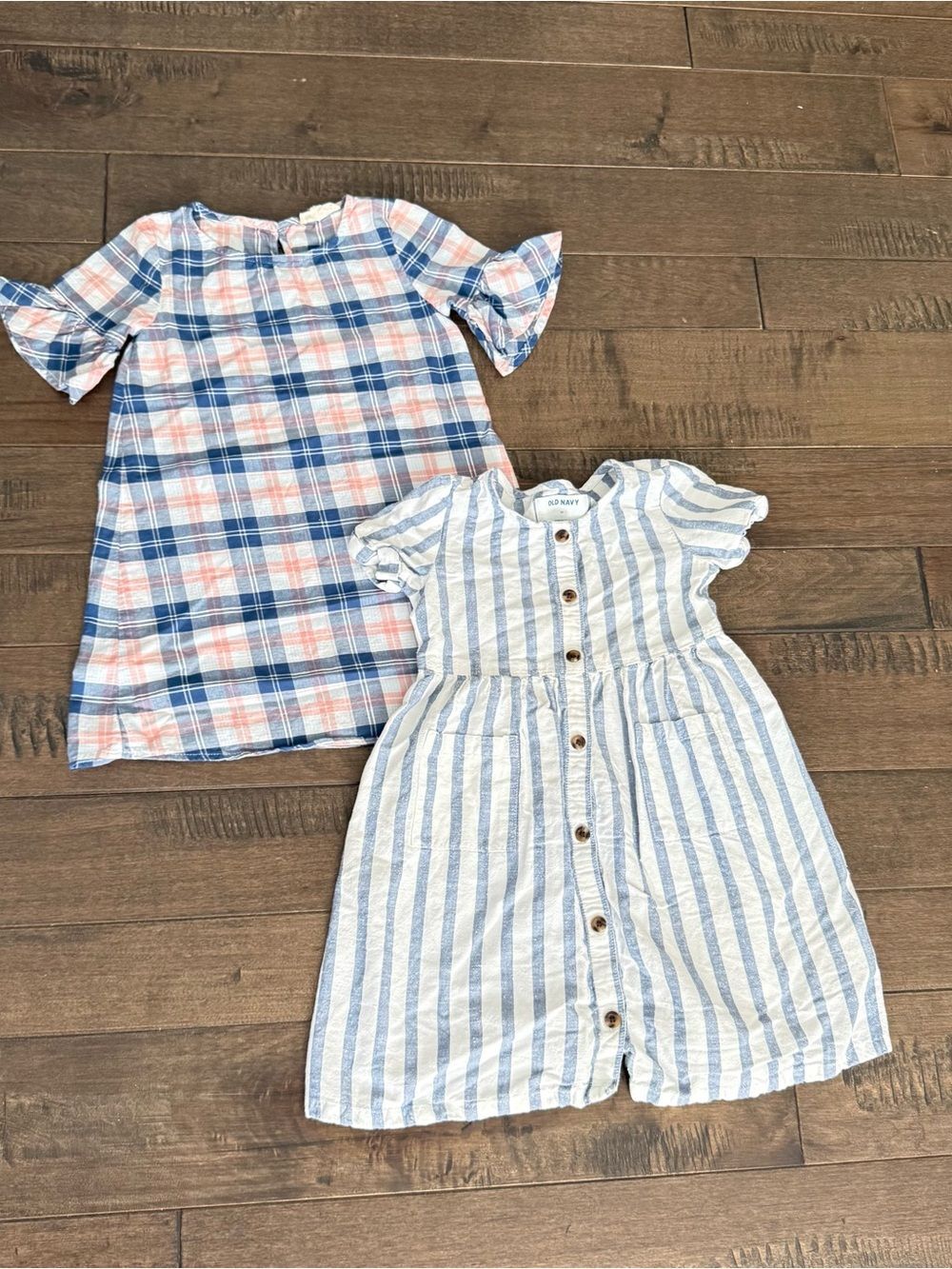 Copper Key Old Navy Blue & White Striped Button-Front Girls Dress Lot Bundle